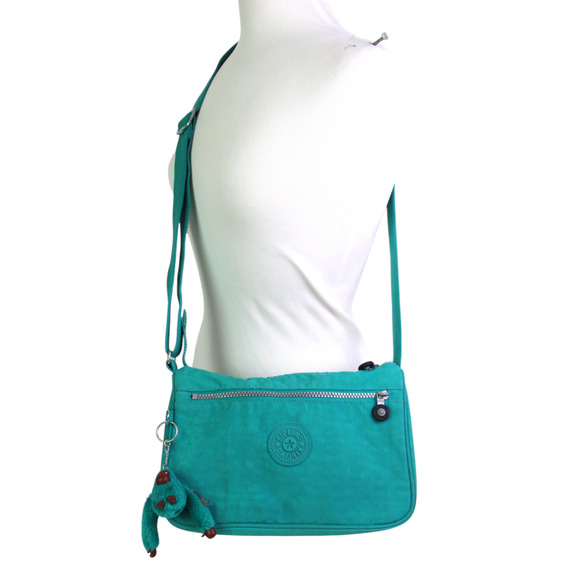 Kipling TURQUOISE NYLON CANVAS STRAP BAG CHARM SHOULDER BAG X-BODY HANDBAG PURSE - Picture 1 of 14